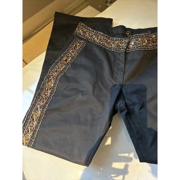 Just Cavalli Gold Label black pant jeans rhinestone gold embellished sz 40 Italy - Picture 16 of 16